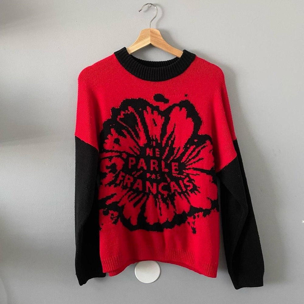 Red and Black Graphic Sweater